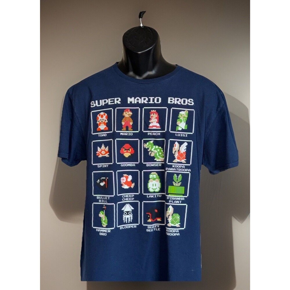 Super Mario Bros. Mens 16 Character Pixel Grid Boxes Graphic T-Shirt  XL Cotton